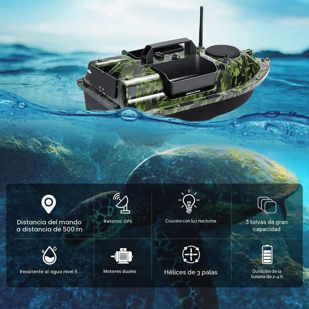 500M 3 tolvas GPS barco cebador cebo de pesca sensor LCD Fishfinder, con bolso, batería de gran capacidad de 12000mAh, antenas, hélices y otros pequeños obsequios