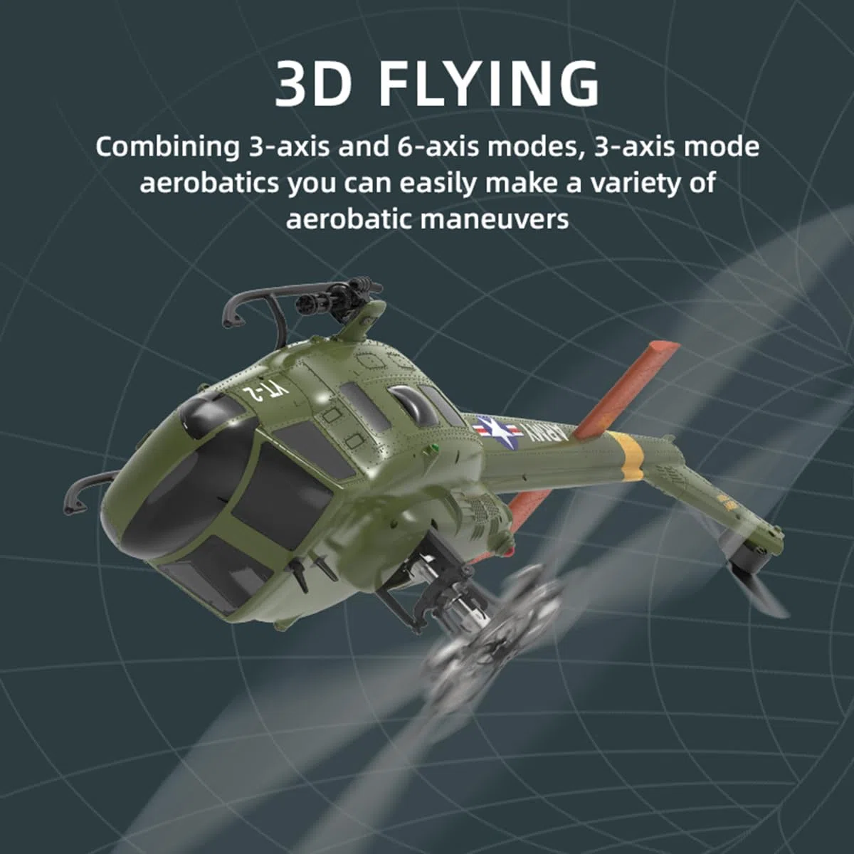UH-1 Huey RC Helicóptero, 1/34 Escala 2.4G 6CH Control remoto Helicóptero, Dual Brushless Moto, Giroscopio de 6 ejes, 3Batería