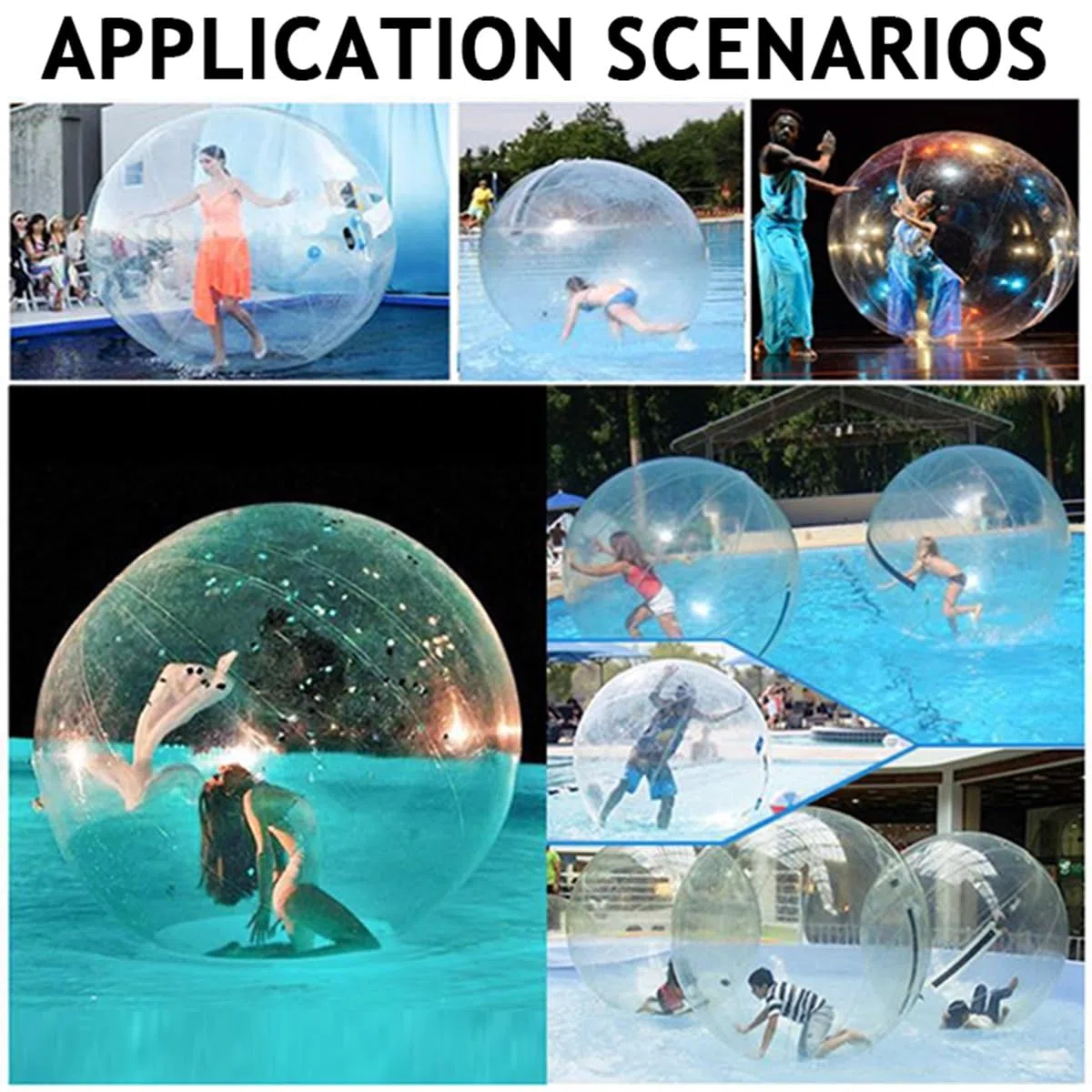 Equipo de deportes acuáticos transparente: balón inflable de PVC para caminar sobre el agua con cremallera, ideal para playas y piscinas, con bomba de aire(2.5m)