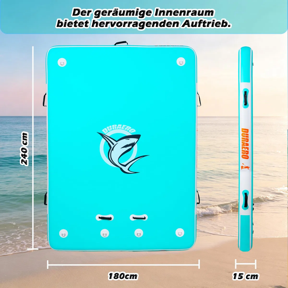 Plataforma hinchable XL 240 x 180 x 15 cm, isla de baño antideslizante para piscina y lago, isla de natación portátil con bolsa de transporte y bomba de aire, muelle flotante familiar para mar