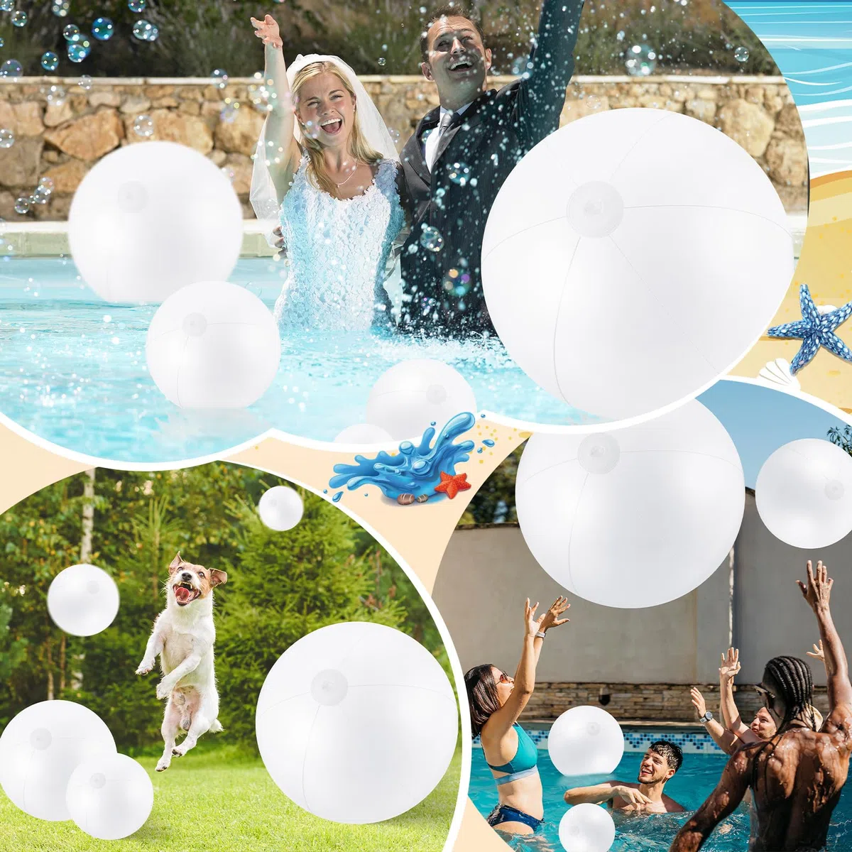 Realspring 36 bolas de playa inflables a granel de 6, 12, 16, 24 y 40 pulgadas, varios tamaños, de PVC, para piscina, para adultos, al aire libre, playa, Hawaii, juegos acuáticos, decoración de fiesta