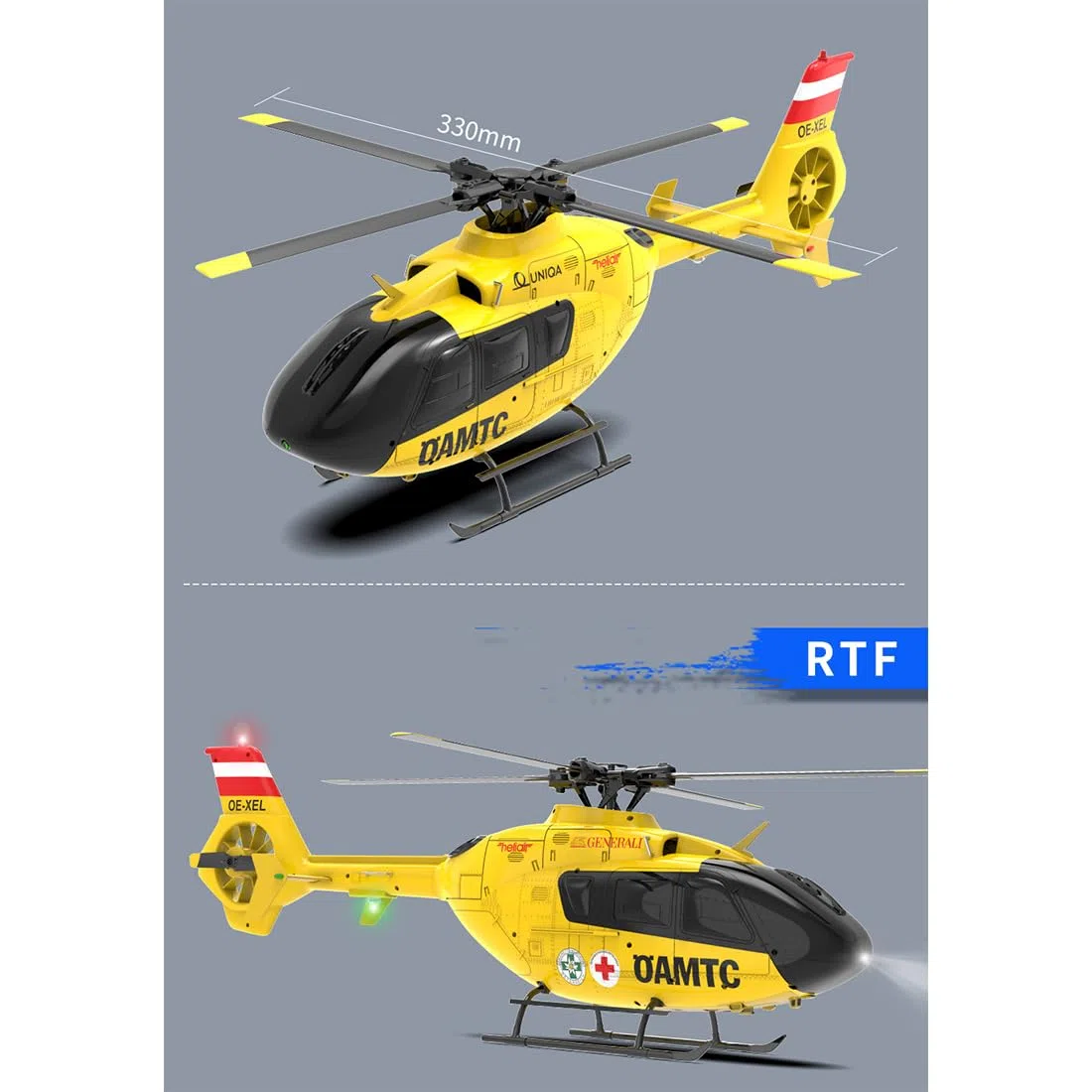 F06 EC-135 - Helicóptero RC para adultos, 1:36, 2,4 g, 6 canales, doble sin escobillas, motor de accionamiento directo, modelo de avión, helicóptero RC para aficionados a los aviones (RTF)