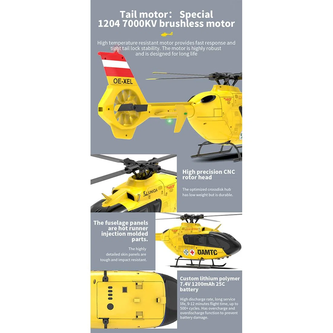 F06 EC-135 - Helicóptero RC para adultos, 1:36, 2,4 g, 6 canales, doble sin escobillas, motor de accionamiento directo, modelo de avión, helicóptero RC para aficionados a los aviones (RTF)