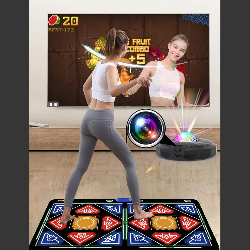 Tapete de baile HDMI con cámara para niños y adultos, almohadilla electrónica de baile musical con 1030 juegos, tarjeta de memoria de 64 GB, 650 canciones y 81 videos musicales, tapete de baile de