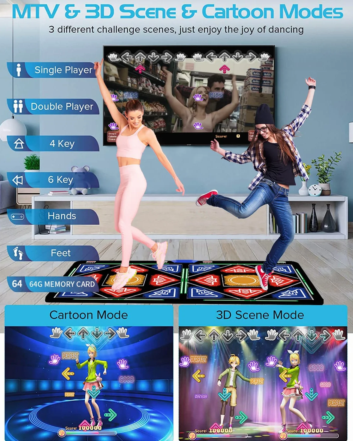 Tapete de baile HDMI con cámara para niños y adultos, almohadilla electrónica de baile musical con 1030 juegos, tarjeta de memoria de 64 GB, 81 videos musicales y 650 canciones, tapete de baile de