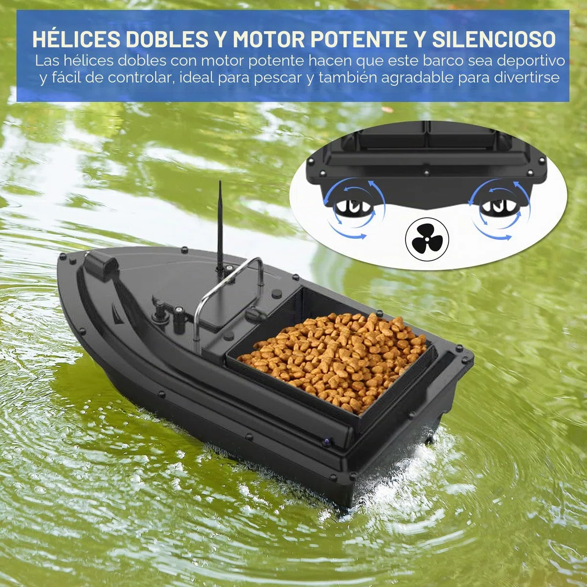 Barco señuelo, barco de comedero, GPS, barco de cebo con gran depósito de cebos, cebo automático con 400-500 m de distancia, pesca nocturna, 2 kg de cebo con luz LED