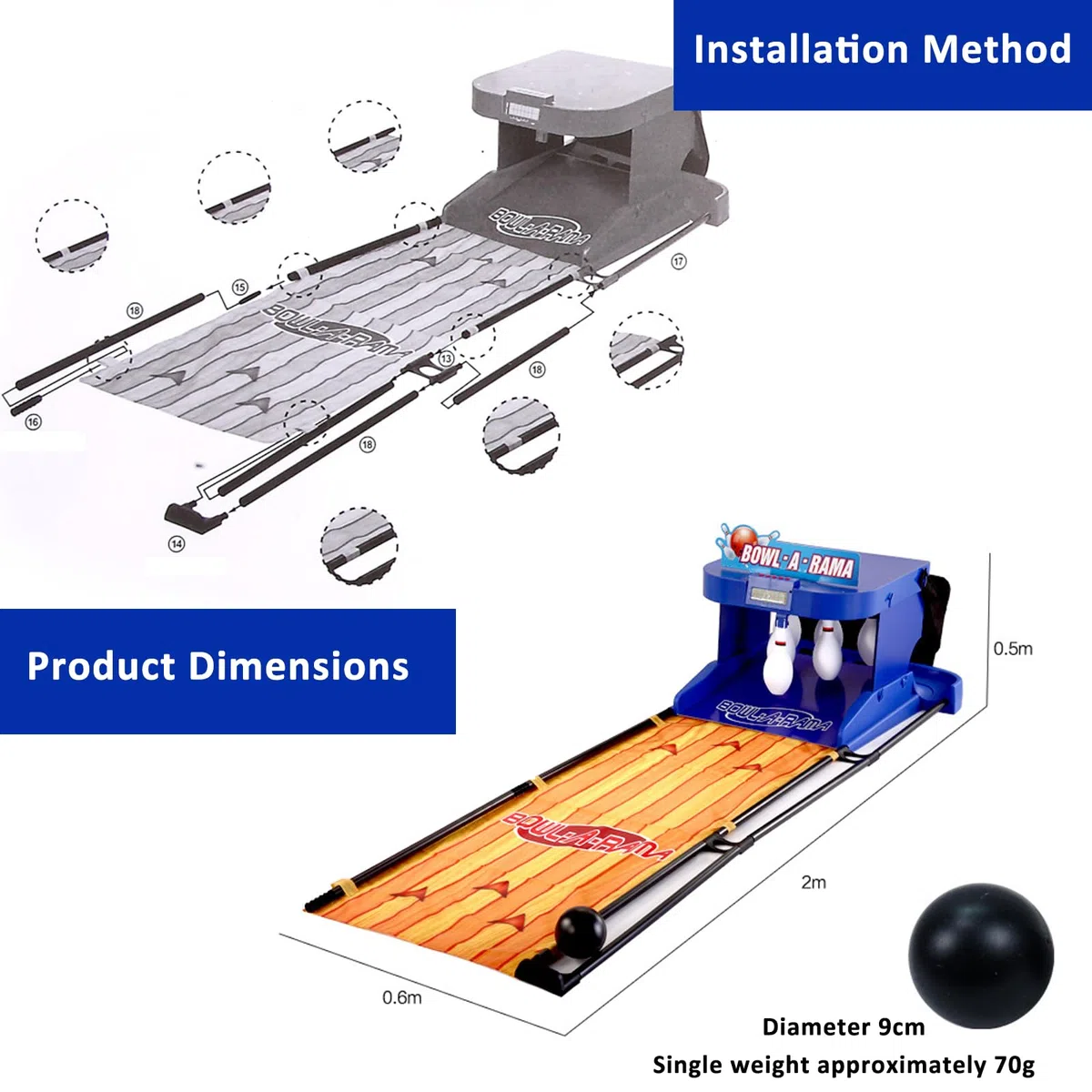MáQuina De Bolos EléCtrica, Juego Familiar De 2/3,5 M, Juego De Bolos para NiñOs, Juego De Bolos ElectróNico Plegable, con Reinicio AutomáTico 2m
