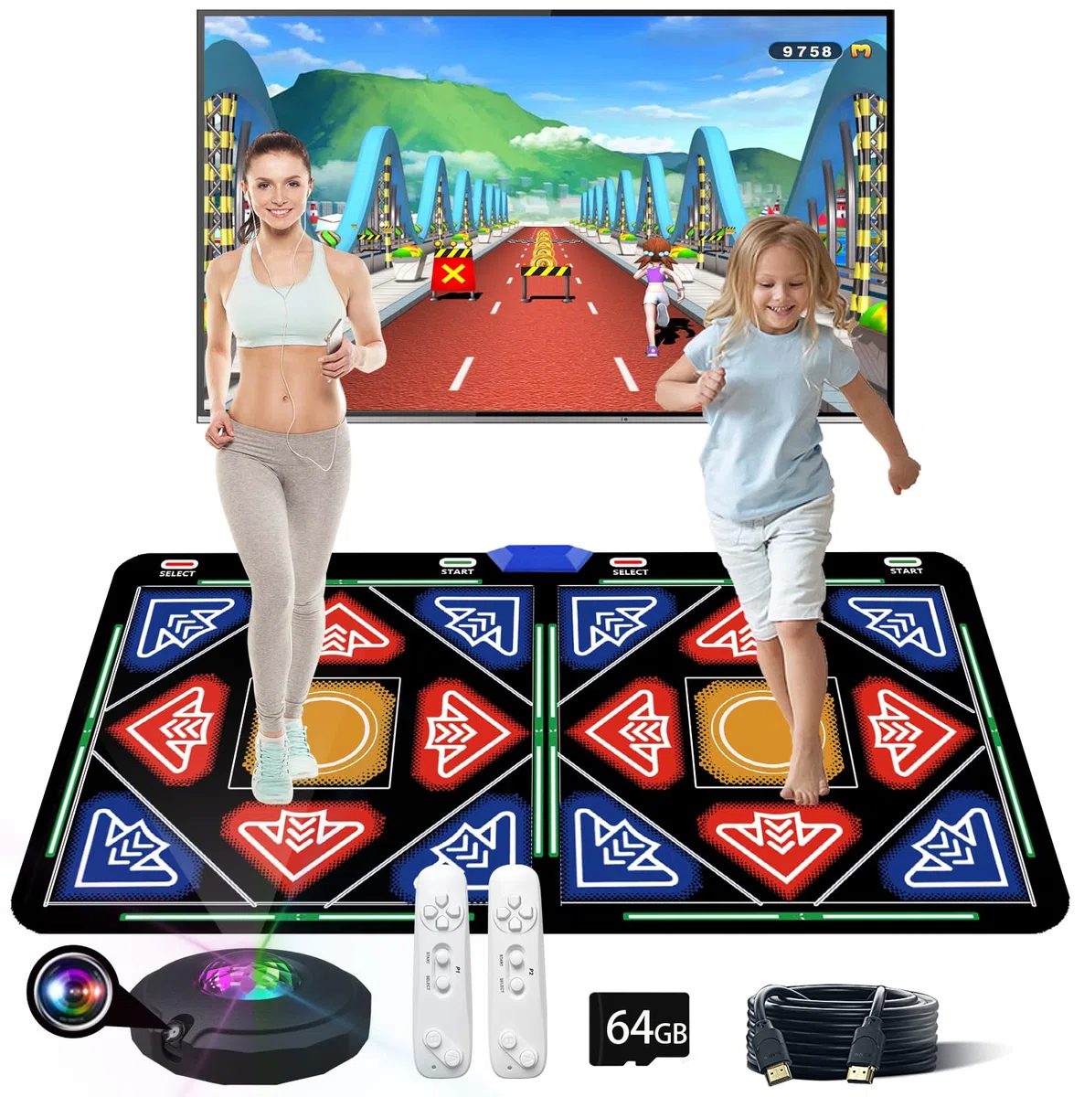 Tapete de baile HDMI con cámara para niños y adultos, almohadilla electrónica de baile musical con 1030 juegos, tarjeta de memoria de 64 GB, 81 videos musicales y 650 canciones, tapete de baile de