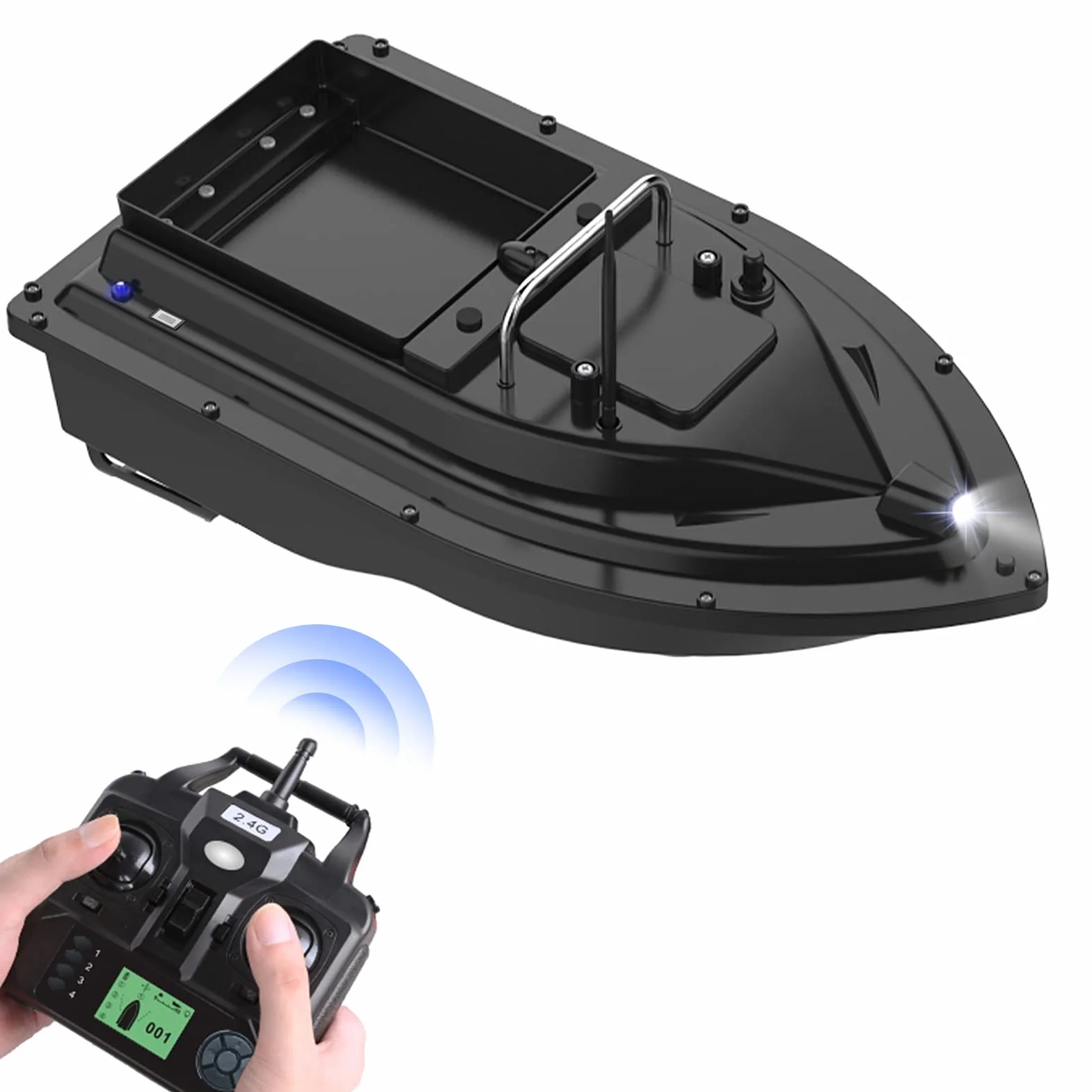 Barco señuelo, barco de comedero, GPS, barco de cebo con gran depósito de cebos, cebo automático con 400-500 m de distancia, pesca nocturna, 2 kg de cebo con luz LED