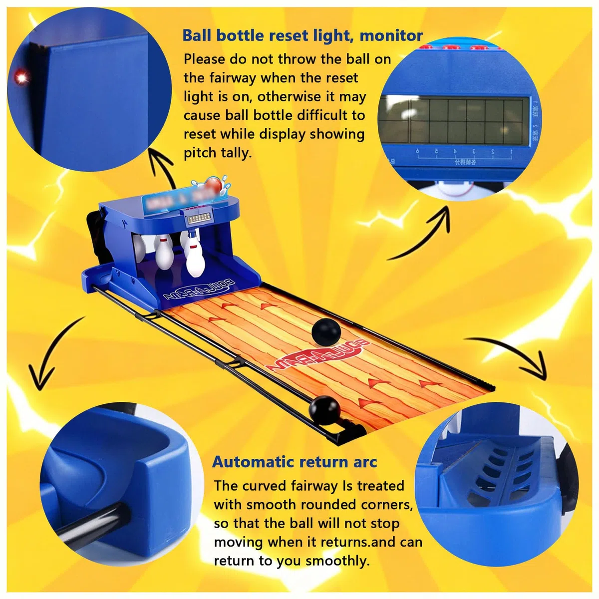 Juego de Bolos para niños y Adultos, con Marcador LED, reseteo automático, Efectos de Sonido y Luces Fiestas en casa y Actividades de unión Familiar 3.5m/11ft