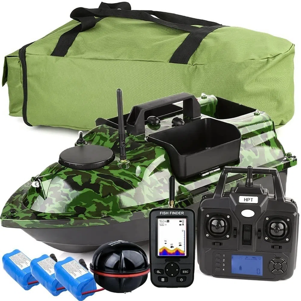 500M 3 tolvas GPS barco cebador cebo de pesca sensor LCD Fishfinder, con bolso, batería de gran capacidad de 12000mAh, antenas, hélices y otros pequeños obsequios