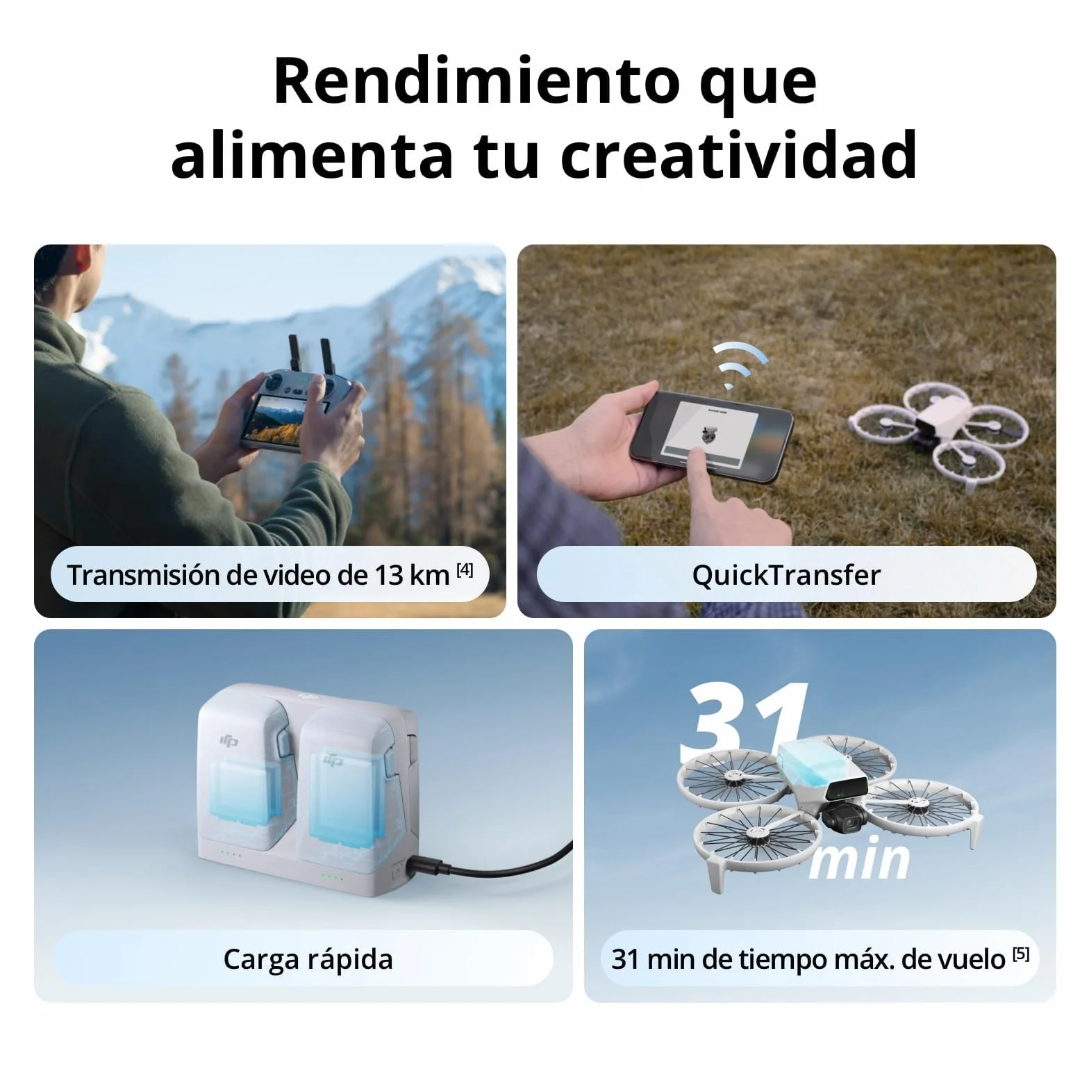 DJI Flip (RC-N3), dron con cámara 4K UHD para adultos, < 249 g | estabilización 3 ejes, vídeo a 13 km, despegue de la palma, retorno automático, 1 batería, vuelo de 31 min, vuelo inteligente