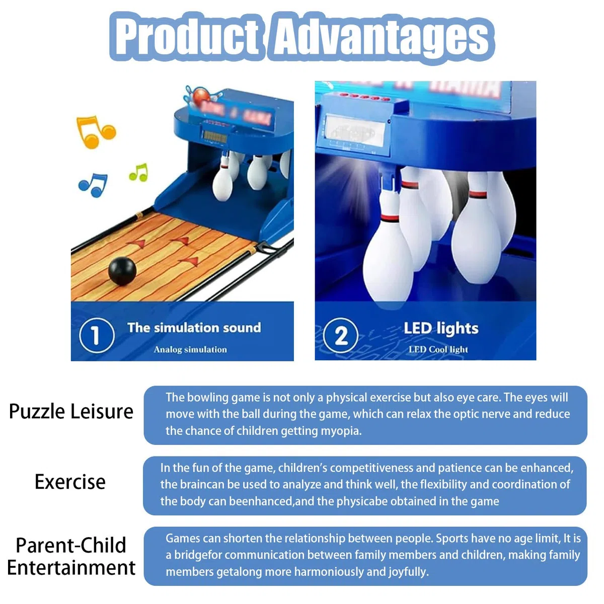 Juego de Bolos para niños, Consola de Juegos Deportivos de Interior con Bola de Bolos, Marcador LED, reinicio automático, iluminación y Sonido simulado. Entretenimiento en casa 2m/6ft