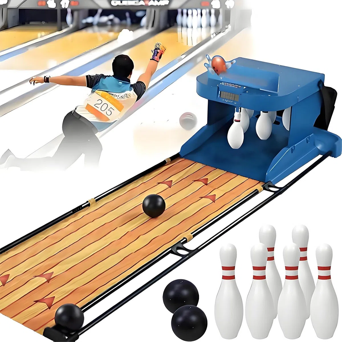 Juego de Bolos para niños, Consola de Juegos Deportivos de Interior con Bola de Bolos, Marcador LED, reinicio automático, iluminación y Sonido simulado. Entretenimiento en casa 2m/6ft