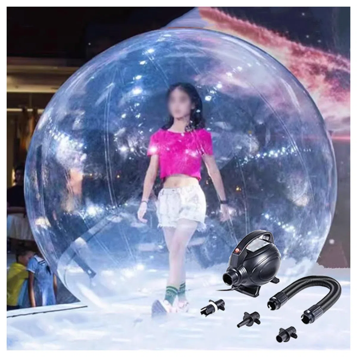 Equipo de deportes acuáticos transparente: balón inflable de PVC para caminar sobre el agua con cremallera, ideal para playas y piscinas, con bomba de aire(2.5m)