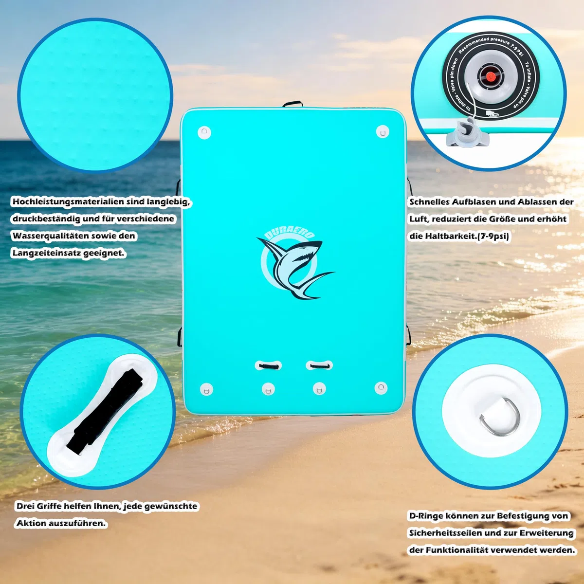 Plataforma hinchable XL 240 x 180 x 15 cm, isla de baño antideslizante para piscina y lago, isla de natación portátil con bolsa de transporte y bomba de aire, muelle flotante familiar para mar