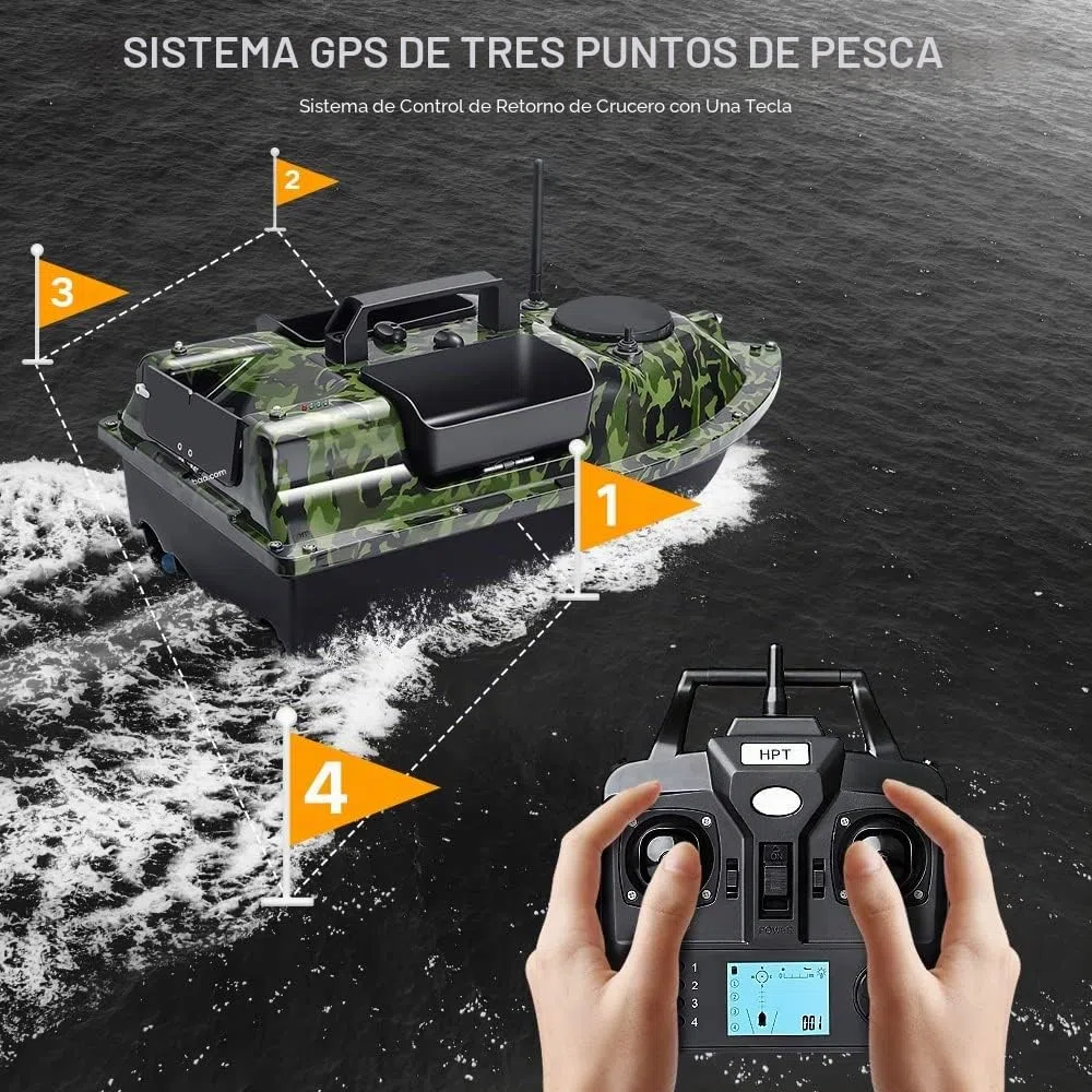 500M 3 tolvas GPS barco cebador cebo de pesca sensor LCD Fishfinder, con bolso, batería de gran capacidad de 12000mAh, antenas, hélices y otros pequeños obsequios