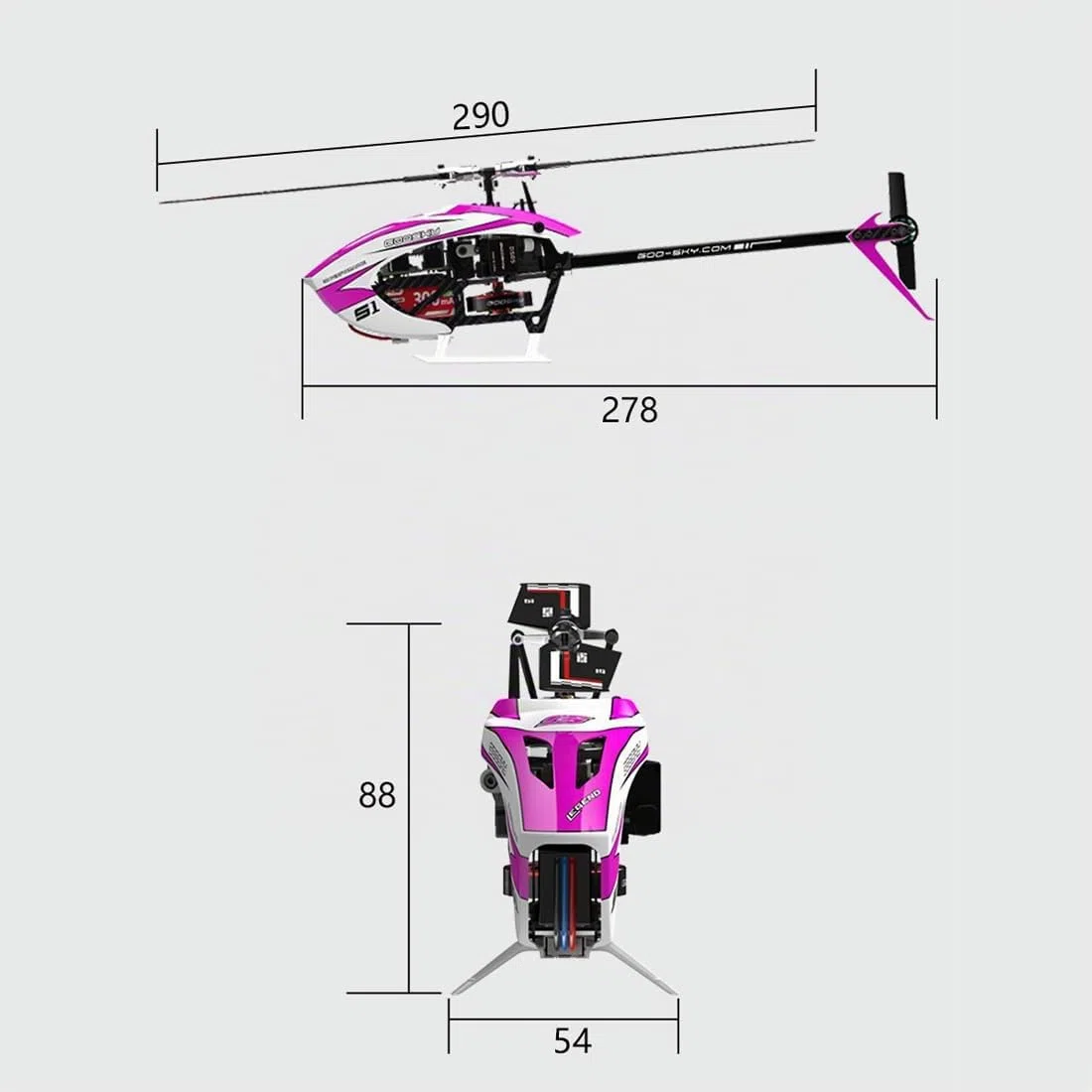 Goo-Sky S1 - Helicóptero 3D RC de 2.4 GHz, motores duales de accionamiento directo sin escobillas, marco de fibra de carbono, control de vuelo GTS, RTF 3D, aviones de acrobacias para adultos y pilotos