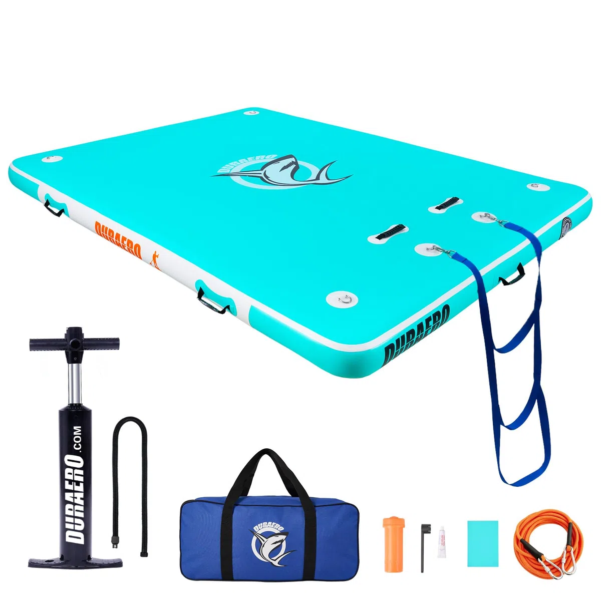 Plataforma hinchable XL 240 x 180 x 15 cm, isla de baño antideslizante para piscina y lago, isla de natación portátil con bolsa de transporte y bomba de aire, muelle flotante familiar para mar
