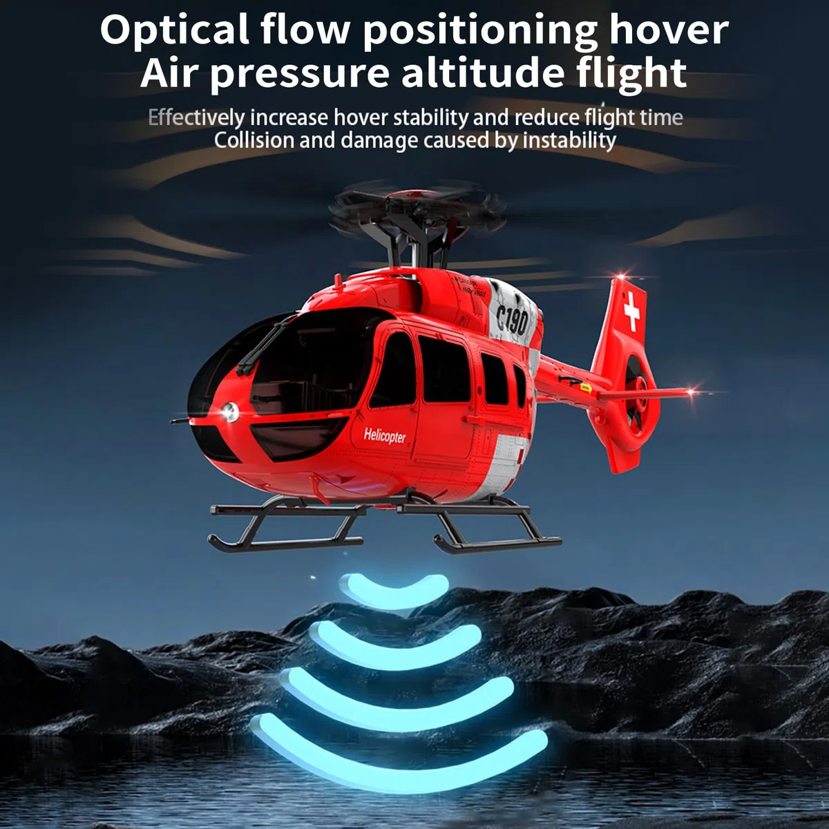 Helicóptero teledirigido, 2,4 GHz RC helicóptero con motor sin escobillas doble, 4 canales, posicionamiento de flujo óptico, estabilización de giroscopio de seis ejes
